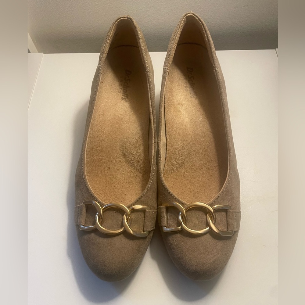 Dr. Scholl's Taupe Suede Wedges with Gold Hardware